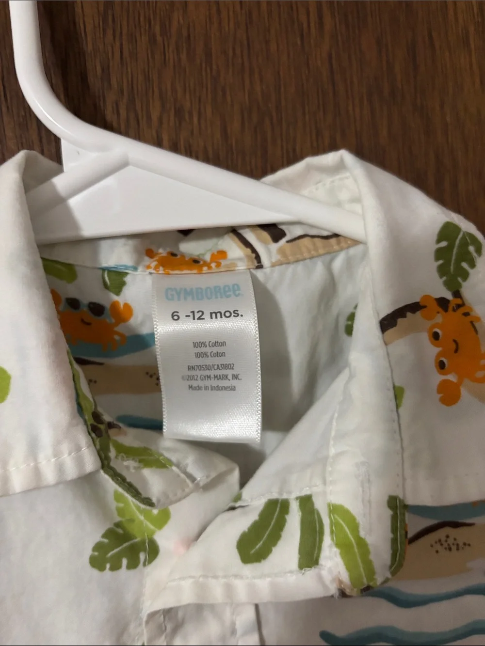 Gymboree White Button-Up Shirt with Orange Crab & Green Palm Print